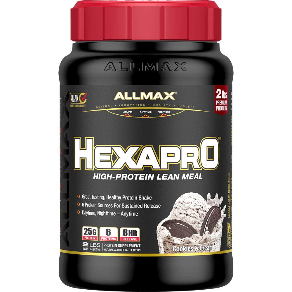 ALLMAX HEXAPRO, Cookies & Cream - 2 libry - 25 gramů proteinu per Serving - 8hodinová trvalá verze - Nulový cukr - 21 Služeb