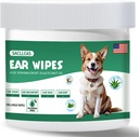 Pes Čistič uší Wipes 100 Počet, Jemné pH Vyvážené pro ušní vosk, zápach & Itch Relief, Hypoalergenní Alkoholo- Free s Aloe Vera, Safe pro štěně uši