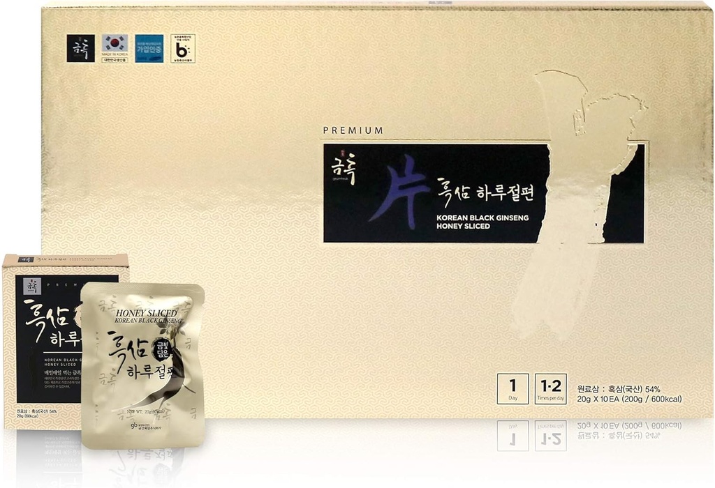 GeumHeuk Korean Black Honey Ginseng Root rozřízl 20g X 10 Packs (200g) - Prémiová kvalita Ginseng posílení imunity a podporu posílení imunity, duševní výkonnost, Stamina, Energie