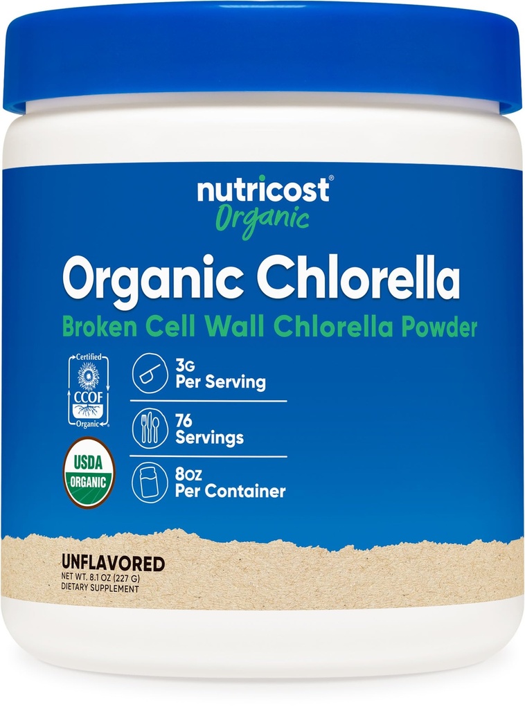 Nutricost Organic Chlorella Powder 8oz - 3000mg Per Serving - Non- GMO, gluten zdarma