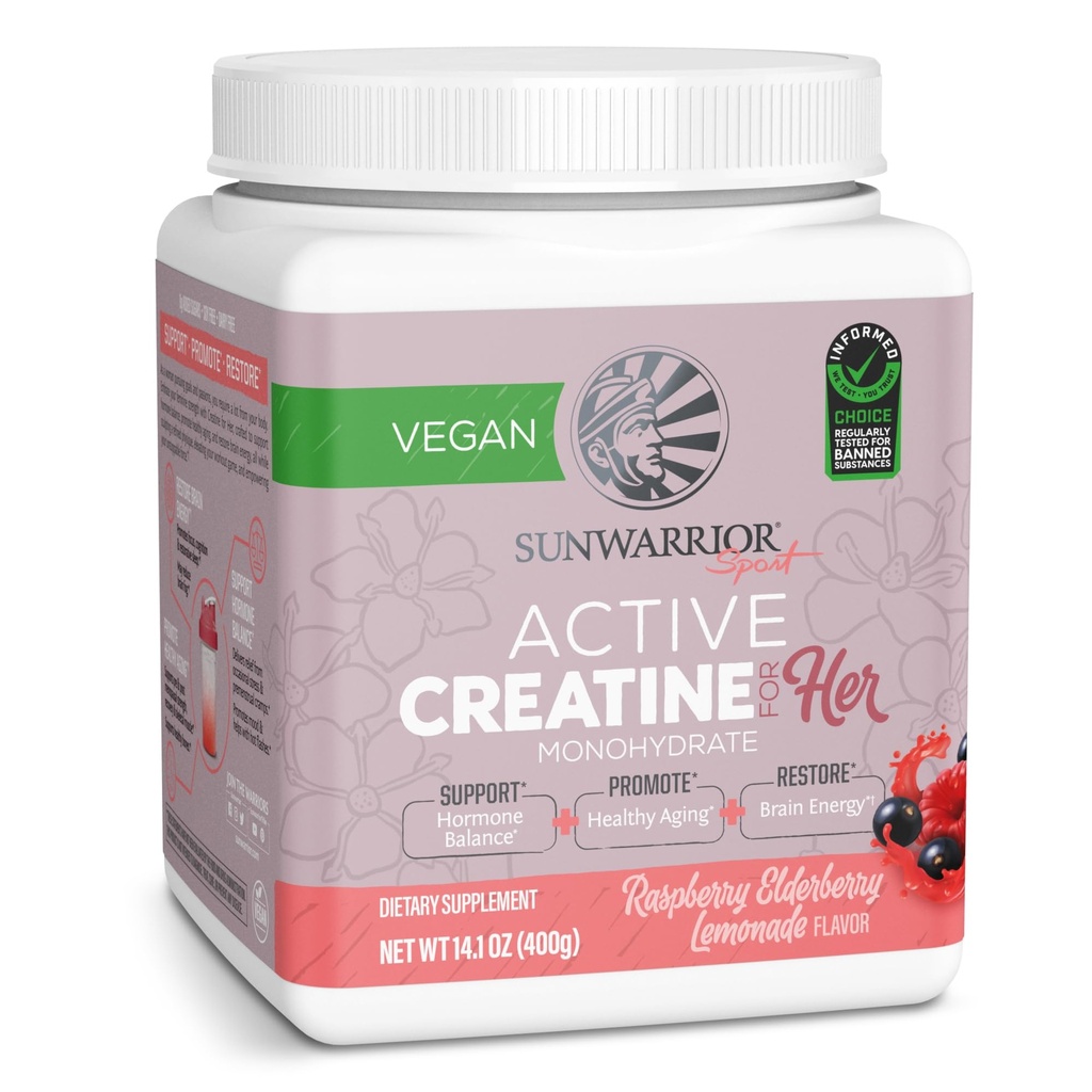 Sunwarrior Creatine pro ženy Monohydrát Powder Micronized Pre Workout Recovery Dodatek Podpora svalů Stavební Pevnost Kognition 124; Vegan a snadno mísí 50 Služení, Malina Lemonade