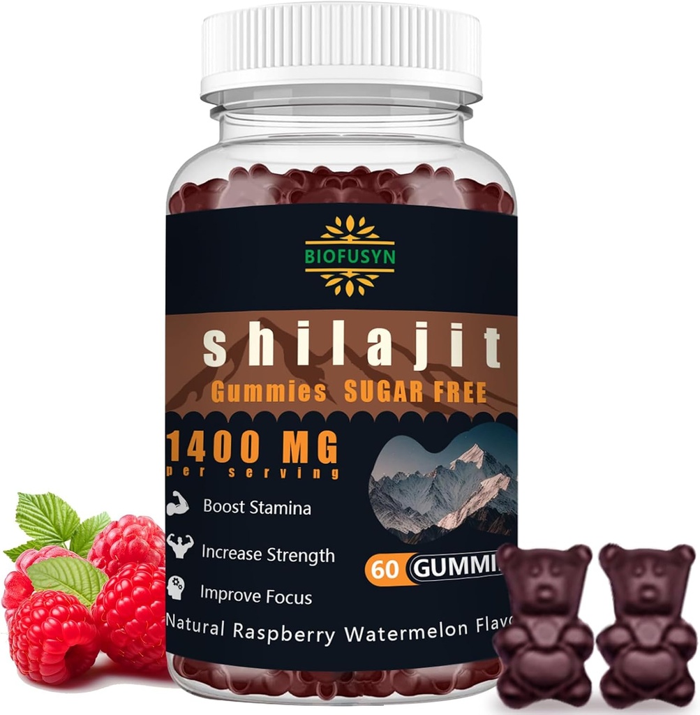 Shilajit Gummies for Men & Women - 1400mg, čistý Himalájský dodatek, High in Minerals & Fulvic Acid, Energy, Brain, Imunity Boost, Malinový meloun Flavor