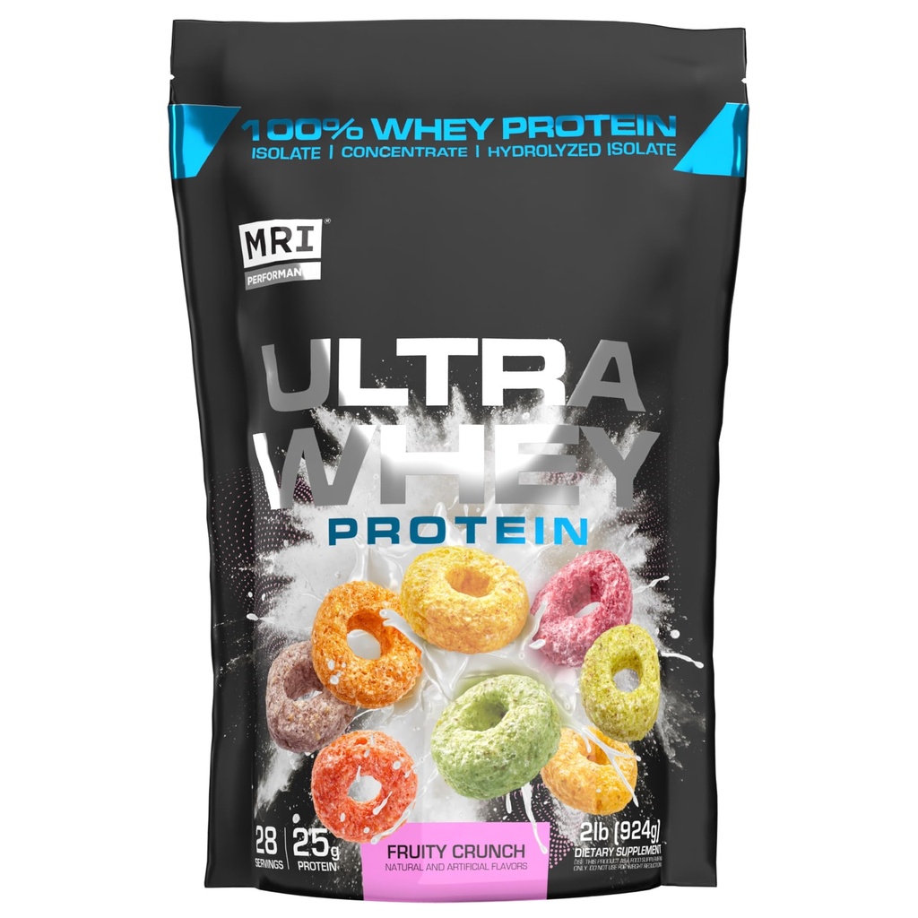 MRI Performance Ultra syrovátkové bílkoviny 25g Triple- směs hydrolyzované, izolát a koncentrát pro svalovou obnovu, Lean síla & Denní protein podpora (Ovocný Crunch, 28 Služení)
