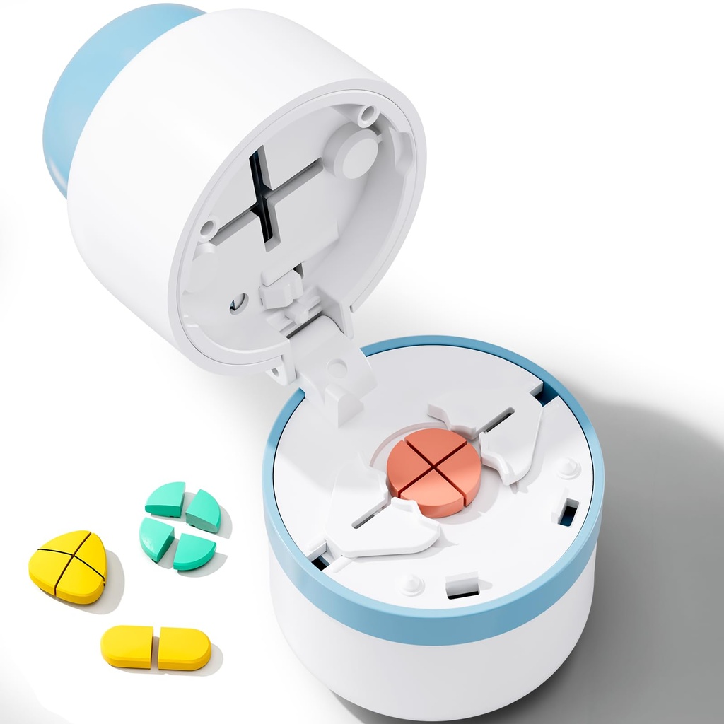 Pill Cutter - Pill Splitter s nerezovou ocelovou čepelí pro řezání malých nebo velkých pilulek v jednom čtvrtém, Pill Cutter 1 / 4, Vhodné pro cuting vitaminy, tablety (1-4 modré)