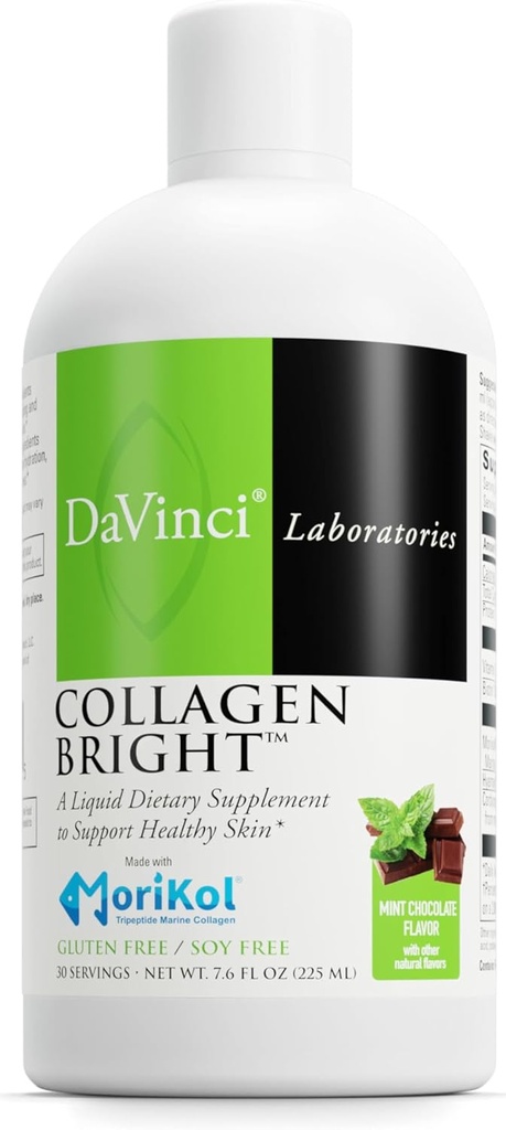 DAVINCI Laboratories - Collagen Bright - Liquid Dietní dodatek k podpoře zdravé pokožky - Lepek zdarma, Soy Free - Mint Chocolate - 30 Servings, 7.6 Fl Oz