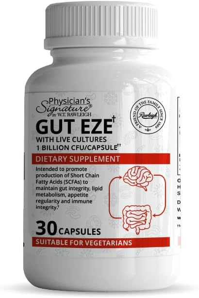 Rawleigh Gut Eze: 30 Kapsle, Každý den Vegetariánská Probiotika pro muže a ženy, 1 bilion CFU / Cap, na bázi mikrobiometrů, SCFA Production + Gut, Digestive, Imunity, Appetite & Lipid Support, Non- GMO