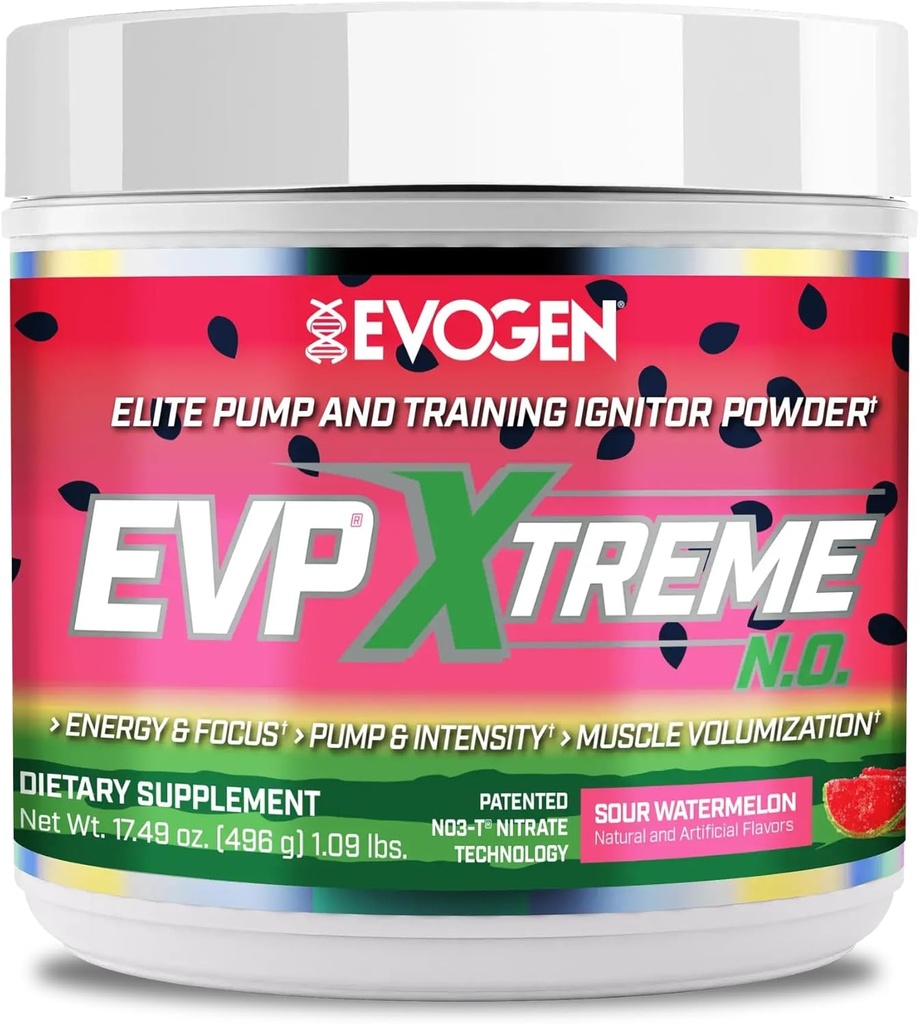 Evogen EVP Xtreme NO - Pre Workout prášek pro muže a ženy CARL 124; Sugar Free Prework with Beta Alanin, Creatine, and Caffeine for Energy & Pump CARL 124; Sour Meloun CARL 124; 40 Servings