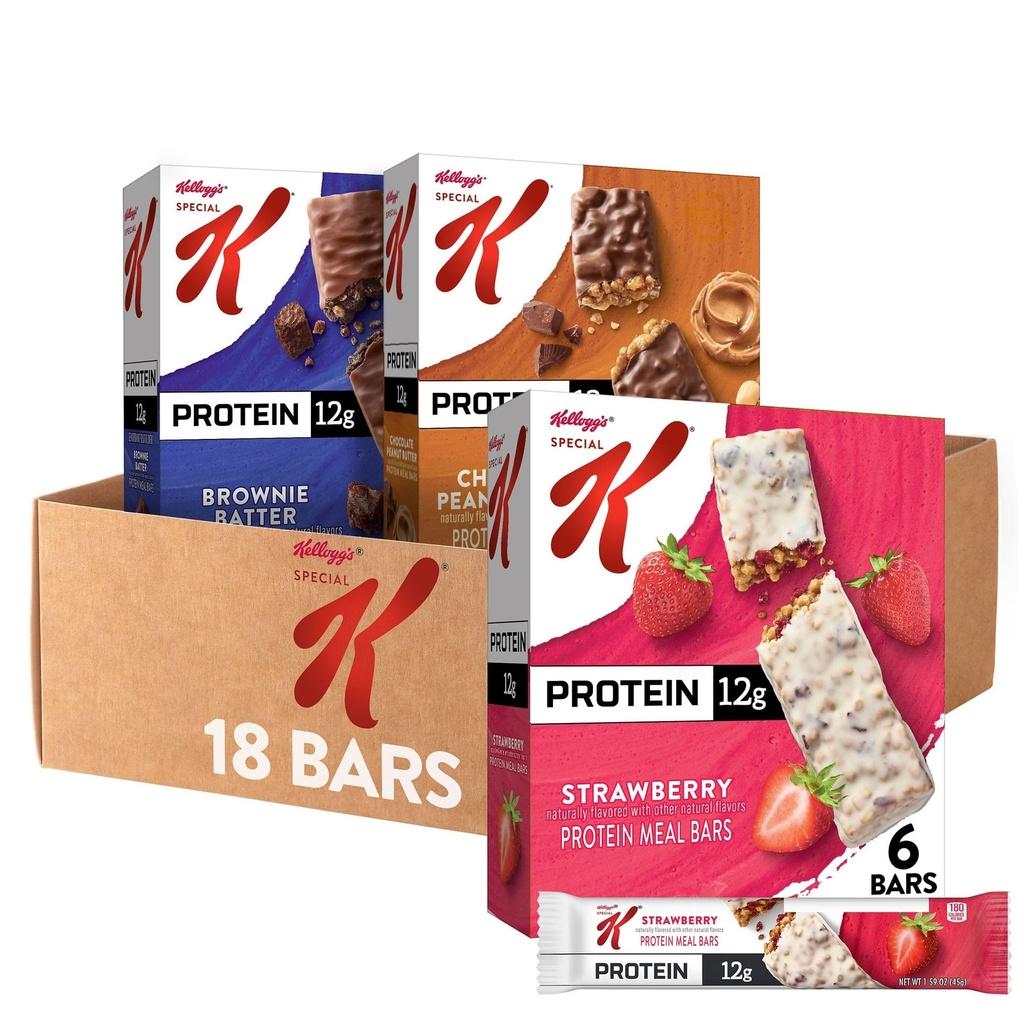 Speciální K Bar Protein Strava Bary, Náhrada jídla, Bulk Protein Snacks, Variety Pack (3 krabice, 18 Počet)