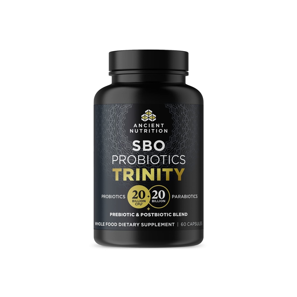 Starověká výživa SBO Probiotická Trinity Daily Care, Probiotika pro stravitelné zdraví, 40 Milionů směsí prebiotik, Probiotika, Postbiotika, a parabiotika Reduces Occasional Bloating, 60 Počet
