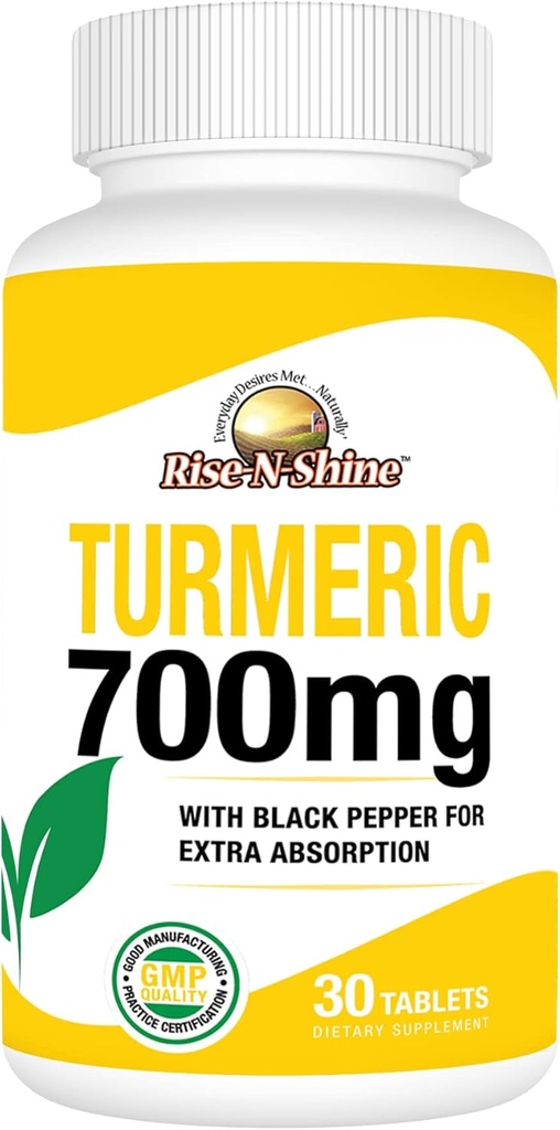 Rise- N- Shine 700 mg kurkuminu s černým pepřem - Bylinné doplňky pro pokožku a společnou podporu - 30- denní zásobování