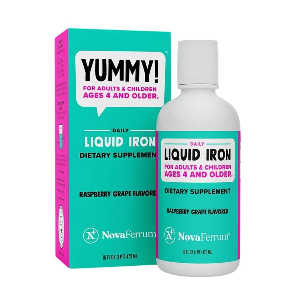 NovaFerrum Yummy 16 Fl Oz Oz OR 124; Liquid Iron Supplement for ages 4 & Up Iron 124; 18mg železa / Tbsp OF 124; Gluten Free OR 124; Sugar- Free Oil 124; Raspberry Grape