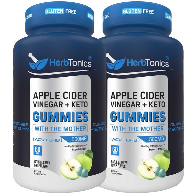 Herbtonika Keto Apple Cider Ocet Gummies - Digestion & Detox Support - Sugar Free BHB Advanced Formule pro Keto Support - Syrové ACV s matkou - 120 Vegan ACV Gummies