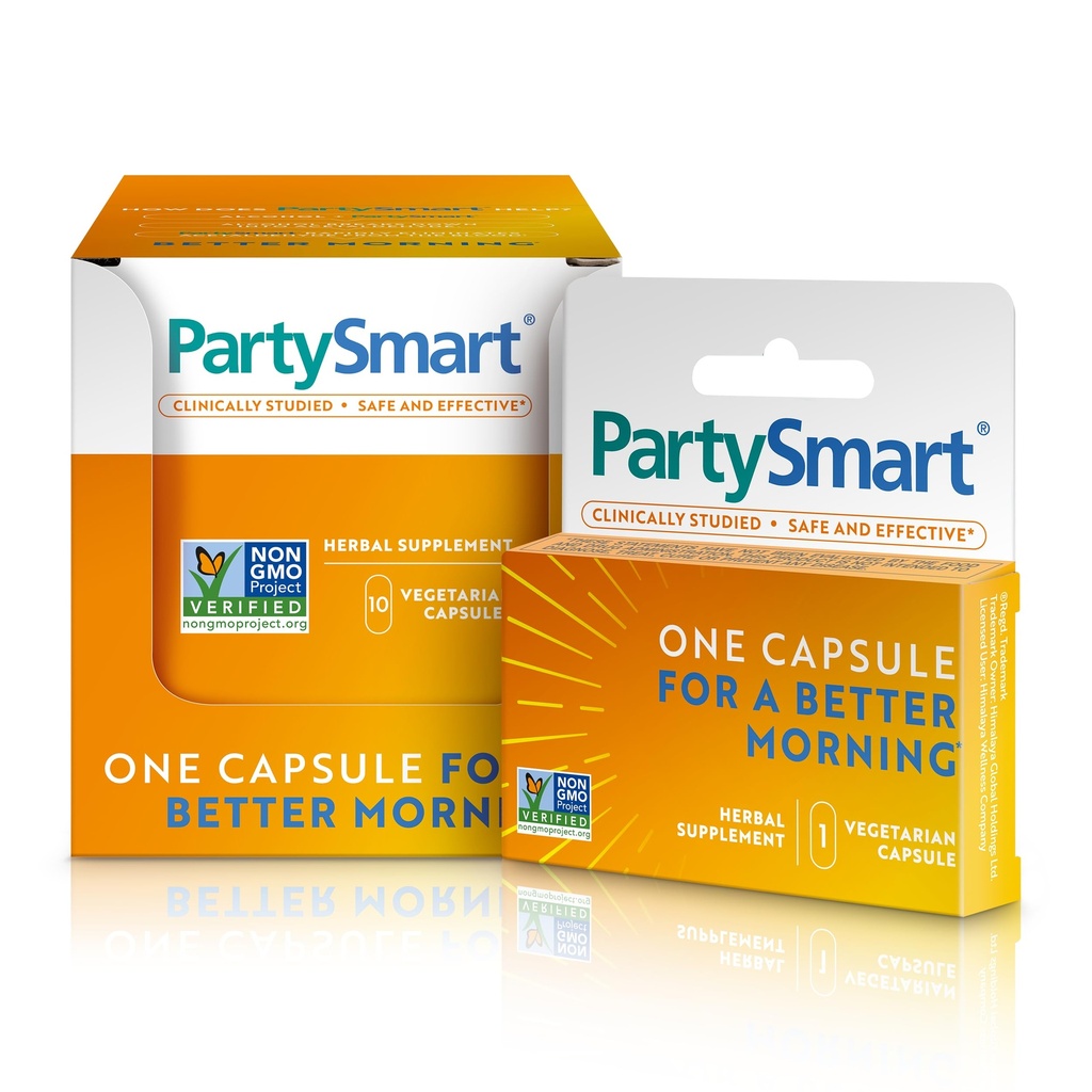 Himalaya PartySmart, 10 Jednotlivé kapsle - Alkohol Breakdown Játra Podpora pro lepší ráno po pití - Plant based, Vegan, Non- GMO, Gluten Free, Klinicky studoval