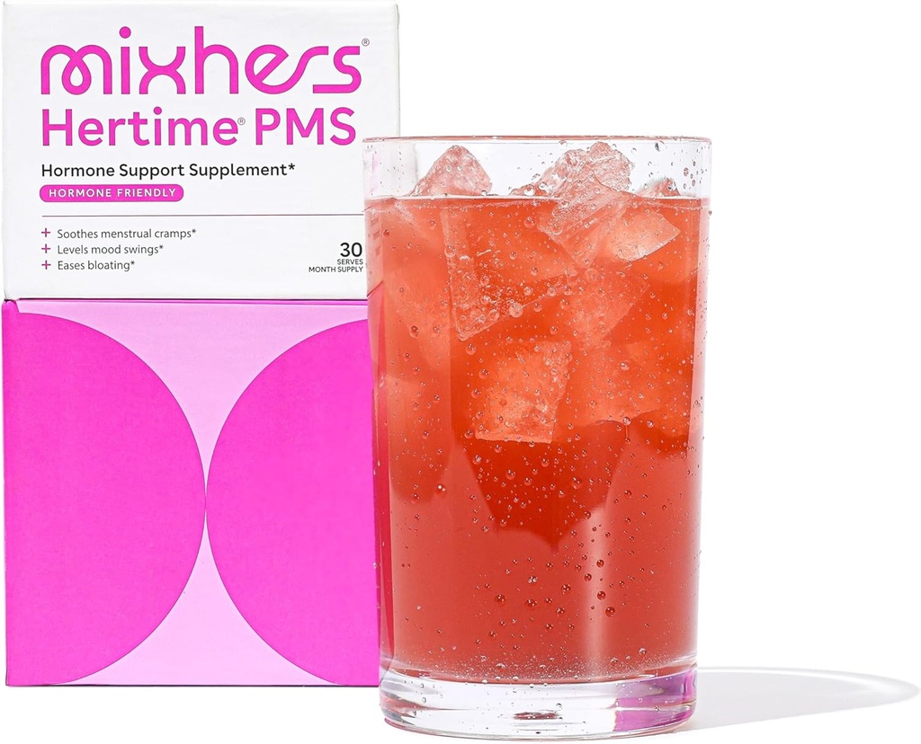 MIXHERS Hertime PMS - Hormonální podpora pro ženy - PMS & Menstrual Comfort - s Chasteberry, Peony Roots, Sibiřský ženšen - Doplněk pro ženy - 15 Nápojové balíčky - Sugar Free - Granátové mango