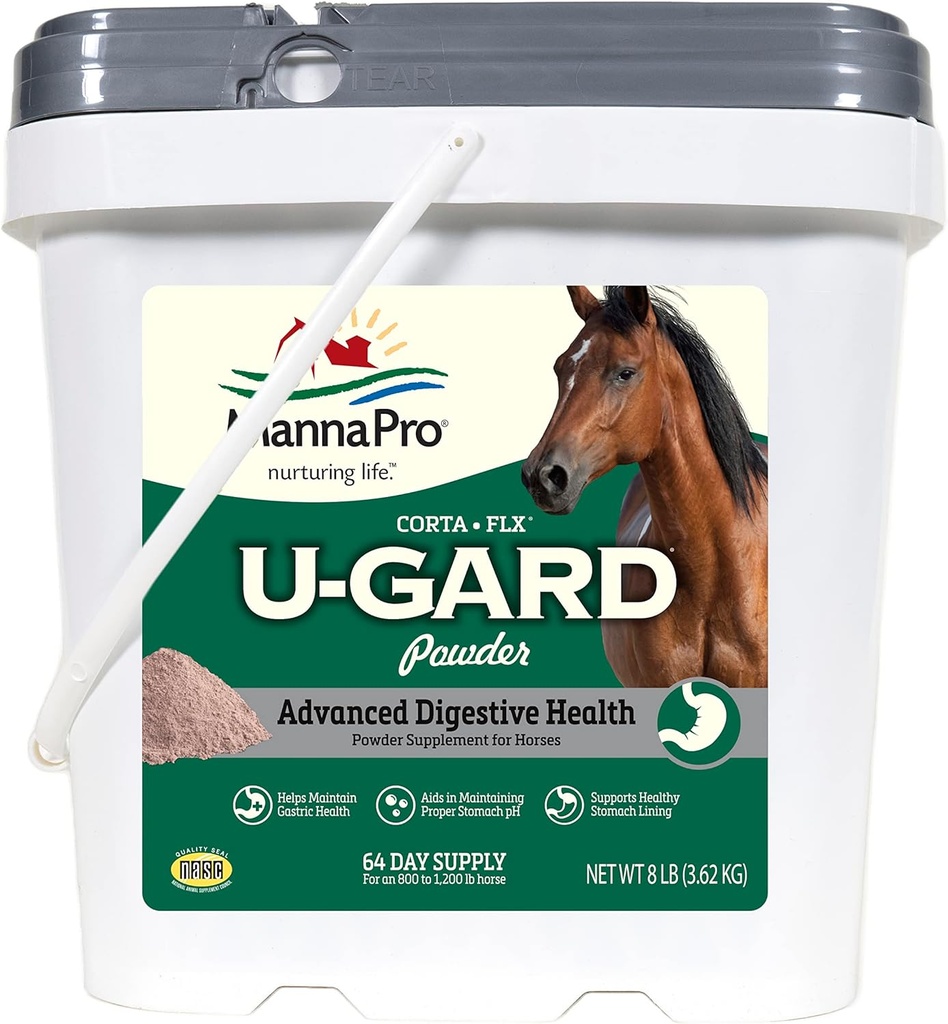 Corta- Flx U- Gard Powder, Koňský trávicí dodatek k udržení zdraví žaludku, pomáhá zabránit vzniku vředů, dodatek pro koně, 8 LB