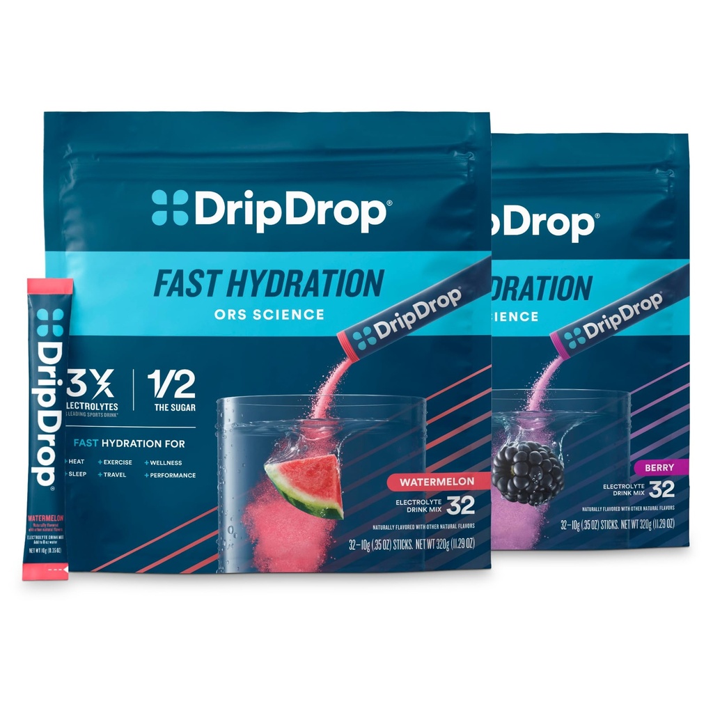Hydratace DripDrop - Electrolyte Powder Packets - Meloun & Berry - 64 Počet