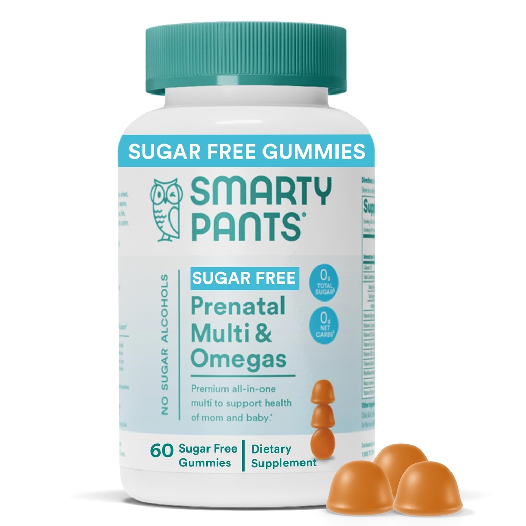 SmartyPants Prenatal Vitaminy pro ženy, Sugar Free Multivitamin Gummies: Methylfolát, Omega 3 (ALA) Vitamin D3, C, Vitamin B12, B6, A, K & Zinek, Inositol, Erythritol Free, 60 Počet (20 Day Supply)