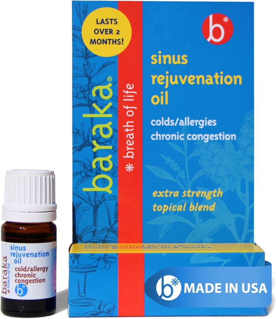 Baraka Sinus Omlazovací olej - směs 6 organických esenciálních olejů pro čiré nazální dýchání, Eass Sinus tlak, & nabízí relaxační Nasal podpora zdraví 124; Ideální pro denní použití - 4ml (1- Pack)