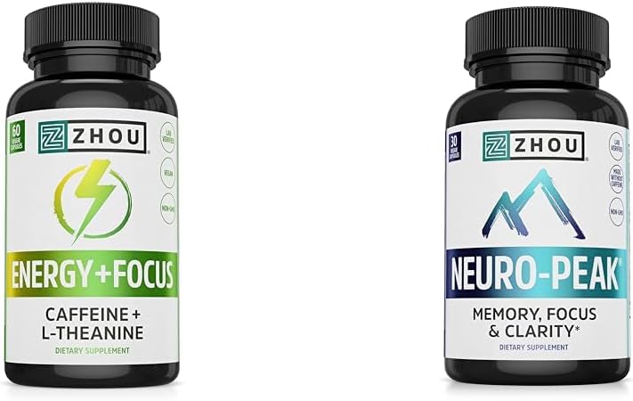 Zhou Caffeine 100mg L- Theanine 200mg Nootropní 60 Kapsle a neuro Peak Brain Support DMAE Bacopa 30 Kapsle