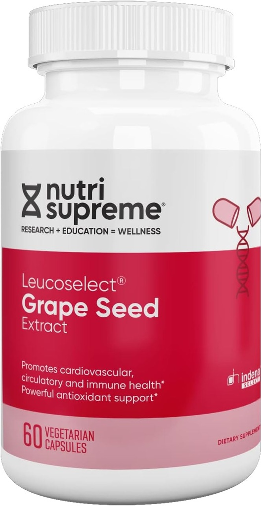 Nutri Supreme Grapeseed Extract Leucoselect, Polyfenoly pro Super Antioxidant Support, Kardiovaskulární zdraví, Kosher Certified 60 Kapsle