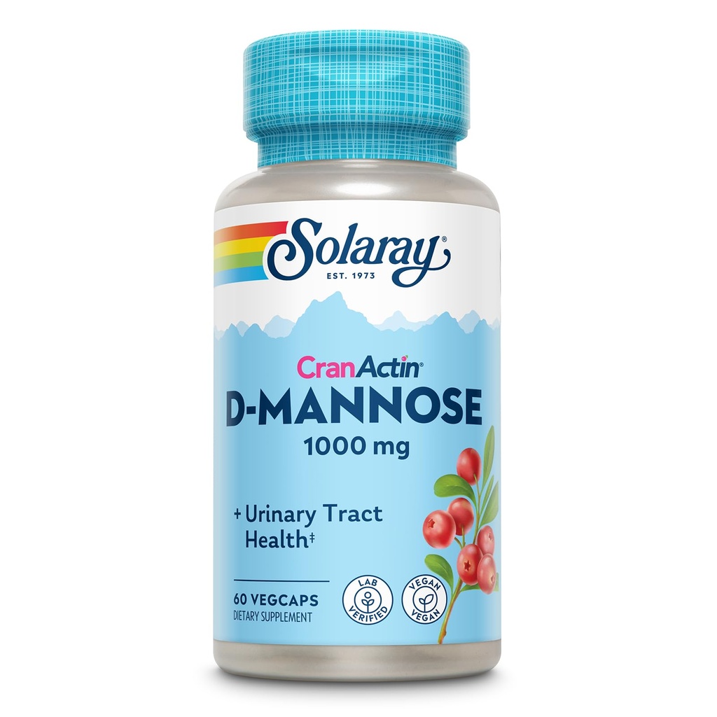 Solaray D- Mannose 1000mg s Cranactin Cranberry Extract - D Mannose Cranberry dodatek s vitaminem C - Podporuje močení Trakt a močové měchýře zdraví - Vegan, 60 denní záruka, 30 Služeb, 60 VegCaps