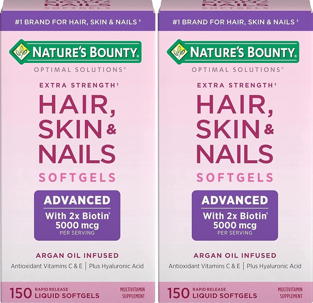 Nature 's Bounty vlasy, kůže & hřebíky Rychlé uvolnění Softgels, Argan- Infuzní vitamin dodatek s Biotin a Hyaluronic kyselina, podporuje vlasy, kůže, a hřebíky zdraví pro ženy, 150 Počet (balení 2)