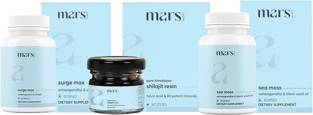 Mars by GHC Performance Plus Combo Dura124; Surge Max Caps, Pure Himalayan Shilajit Resin, Black Seed & Natural Sea Moss Kapsle 124; Podporuje energii, Stamina & Celkově Well- Being Dura124; Balení po 1