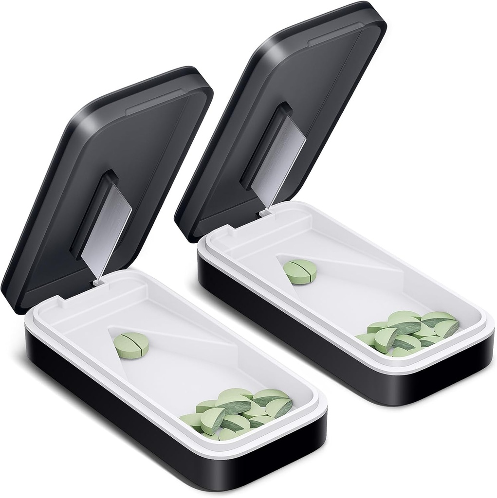 ONE PIX Pill Cutter 2 Pack, Pill Splitter s nerezovou ocelovou čepelí, Pill Cutter Splitter pro malé a malé pilulky s V- Shaped Design, Pill Cutters pro malé nebo velké pilulky profesionální (Black 01)