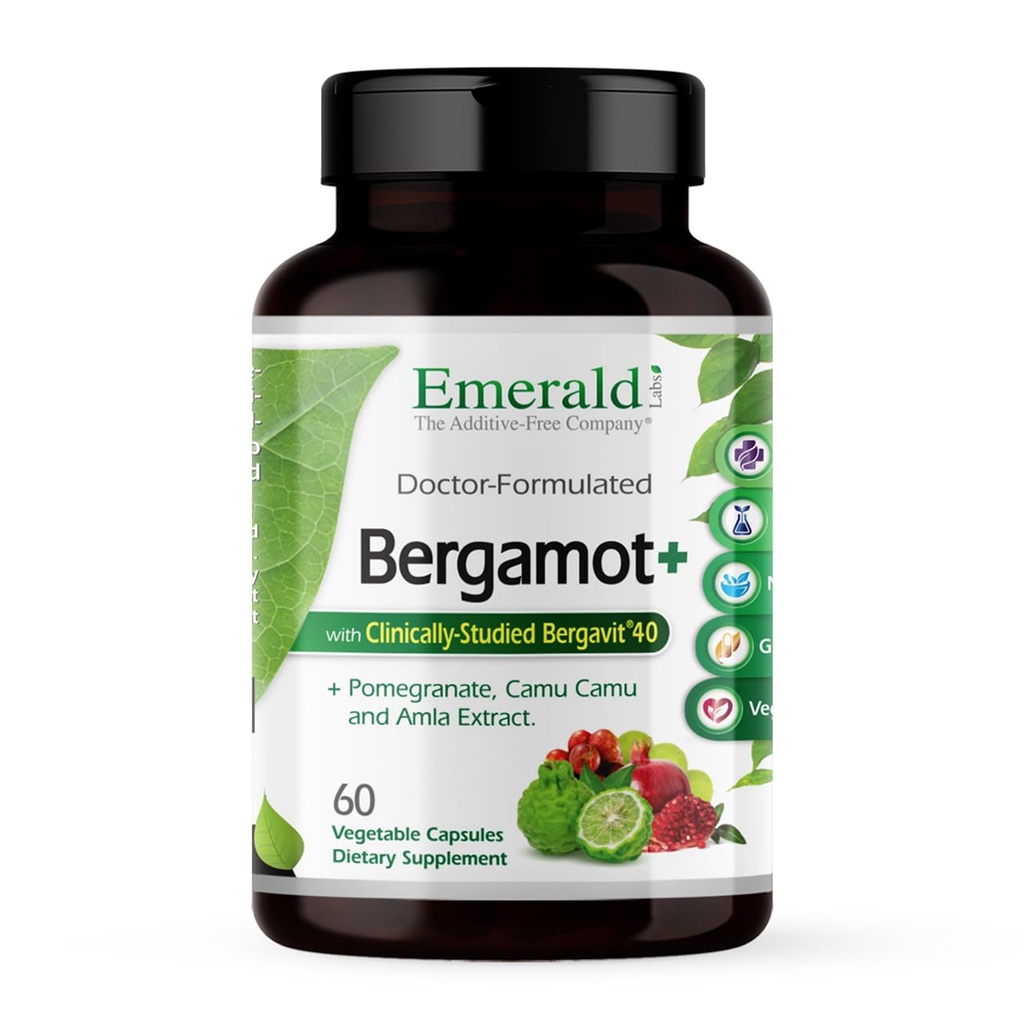 EMERALD LABS Bergamot + - Podporuje metabolismus a srdeční zdraví s Bergamot, Granát, Amla & Camu Camu - Gluten- Free & Vegan - 60 Zeleninové kapsle (30 Služeb)