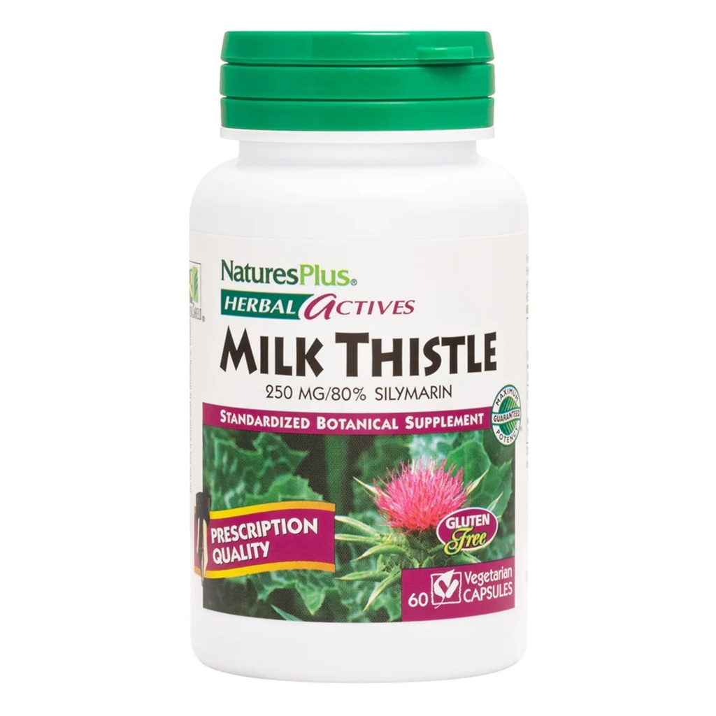 NaturesPlus Herbal Actives Milk Thistle - 60 Kapsle - Non- GMO, Vegan, Gluten Free - 60 Služeb
