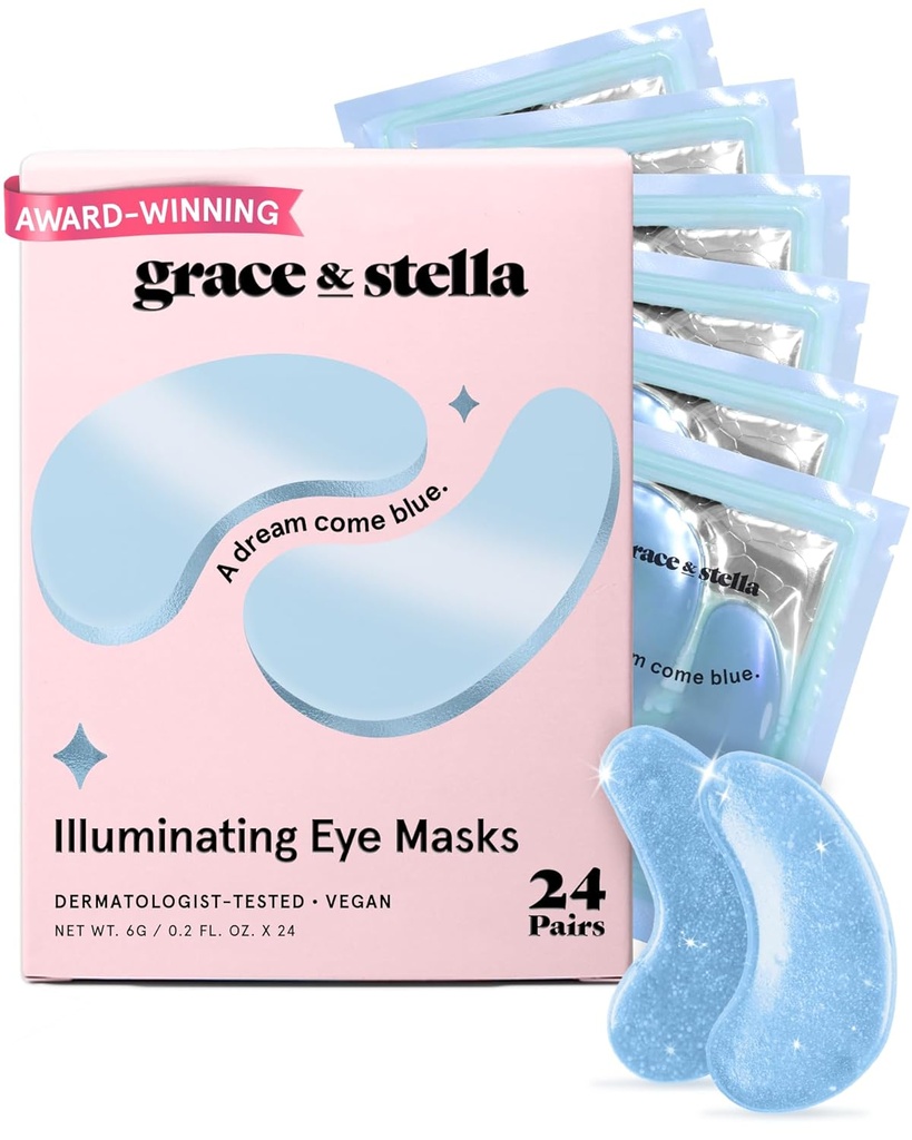Grace & Stella Award Vítězství pod očima maska snížit tmavé kruhy, Puffy Eyes, Undereye sáčky, vrásky, Gel Under Eye Patches, Narozeniny dárky pro ženy - Vegan Cruelty-Free Self Care (24 páry, modrá)
