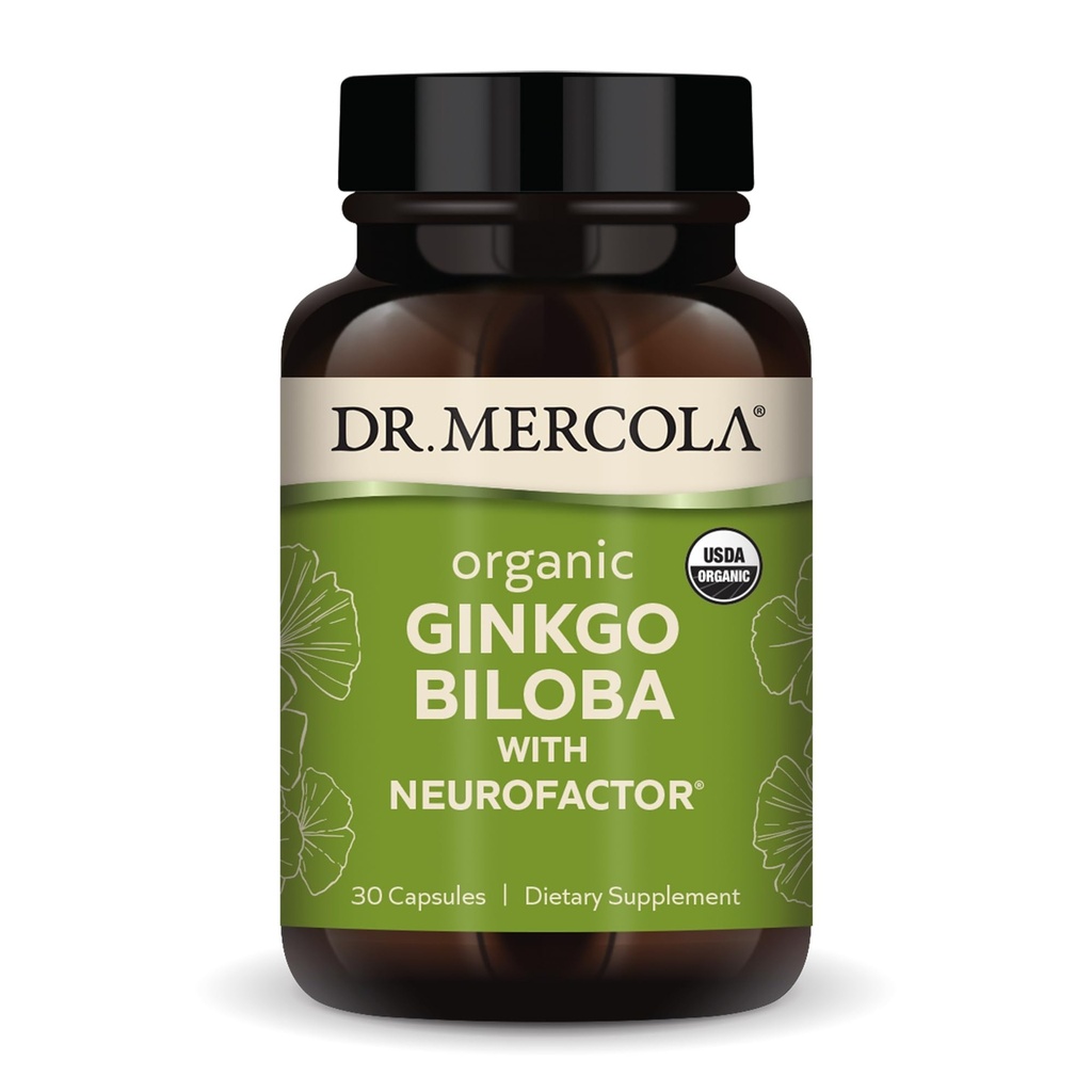 Dr. Mercola Organic Ginkgo Biloba s neurofaktorem - Podporuje zdraví mozku - Standardizovaný Ginkgo Leaf Extract - Polyfenol- Bohaté kávy ovoce - 30 Kapsle