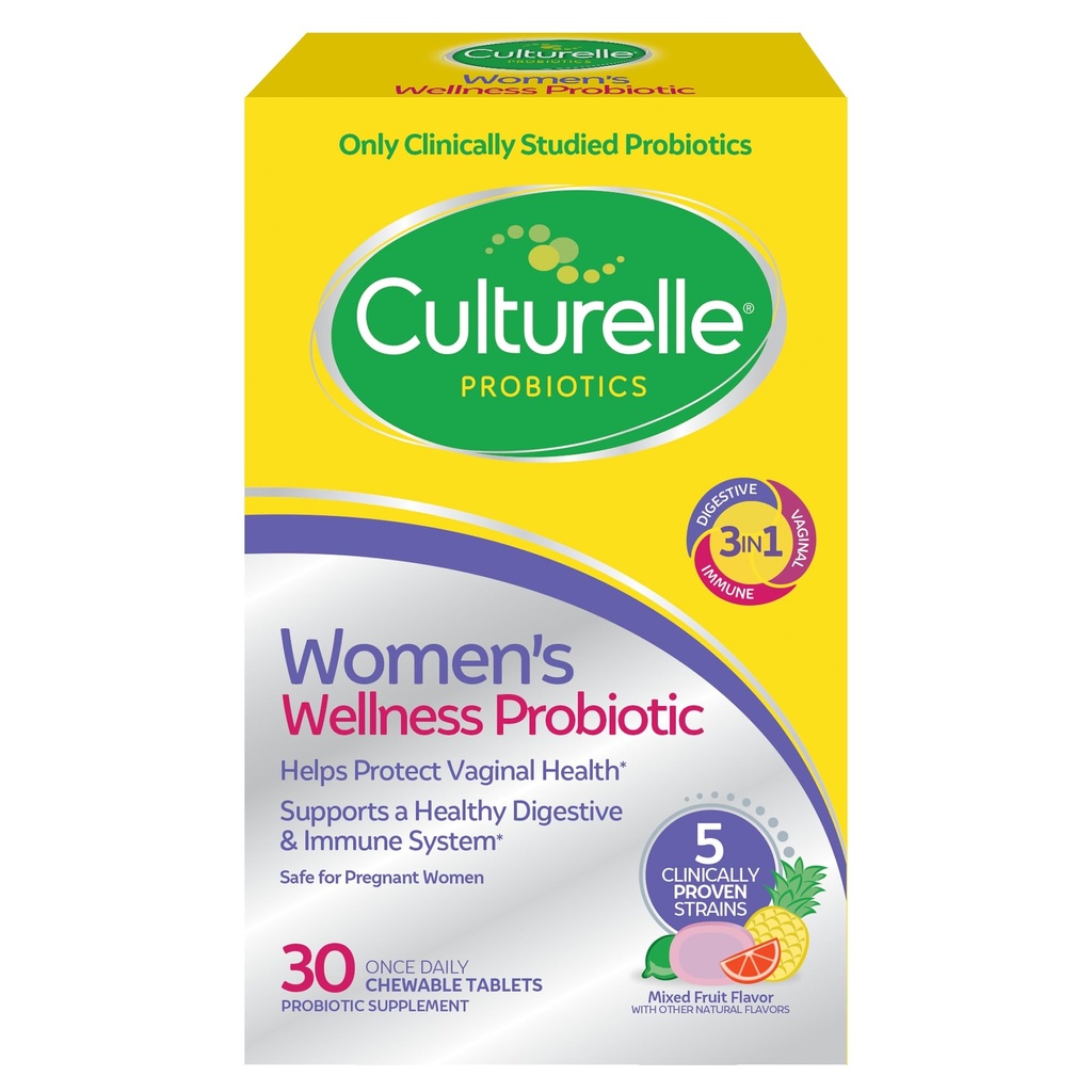 Kulturelle Dámské Wellness, Denní Žvýkací Probiotika pro ženy - Podporuje stravovací, vaginální a imunitní zdraví, příležitostná průjem, plyn & floating - Non- GMO - 30 Počet