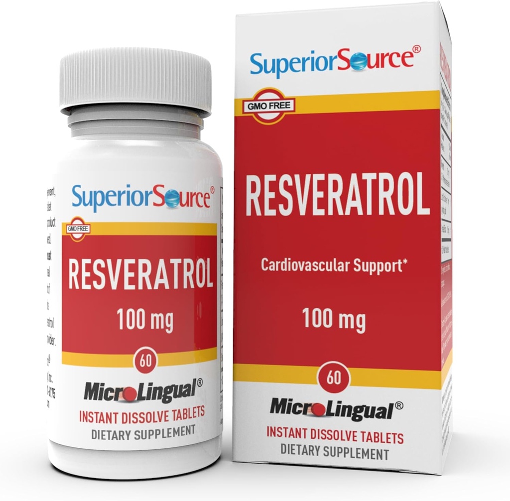 Superior Source Resveratrol 100 mg - Dietní doplněk pro zdravé stárnutí - Podporuje Brain & Heart Health - Non-GMO & Gluten- Free - 60 MicroLingual Instant-Disolvat tablety