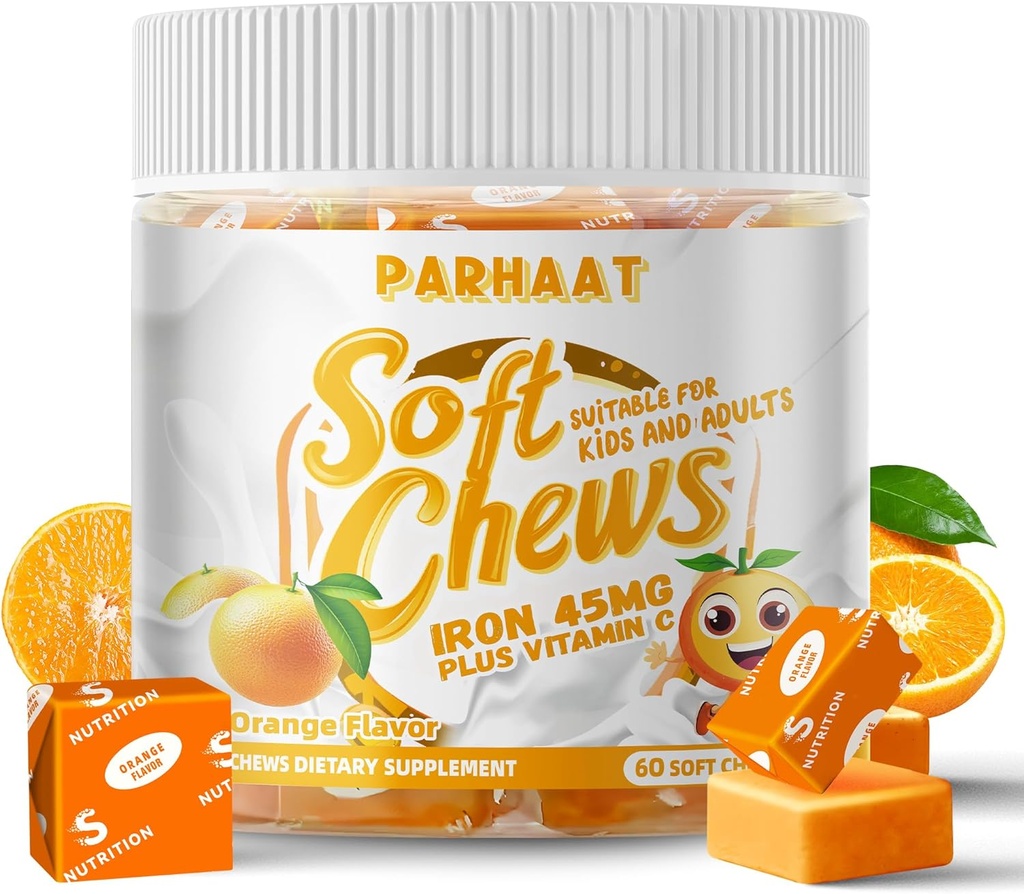 Železo měkké žvýkací dodatek s vitaminem C 124; Oranžová ochucená current 124; gluten zdarma current 124; Železný dodatek pro ženy muži a děti current 124; 60 Count current 124; 2 Měsíční dodávky