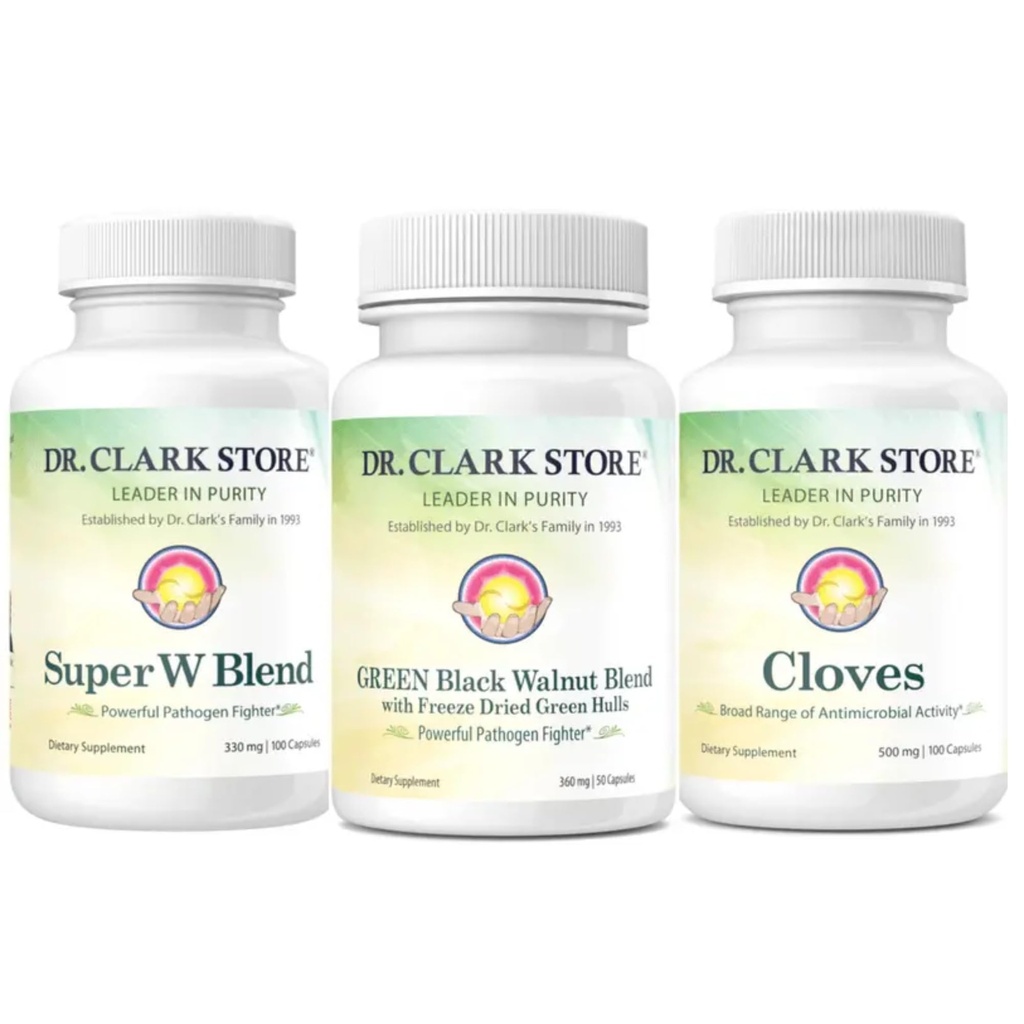 Dr. Clark Store Intestine Support & Cleanse Kit - s Freeze- Sured Green Black Walnut Hulls, Wormwood, a Cloves- Pomáhá udržovat optimální střevní funkci