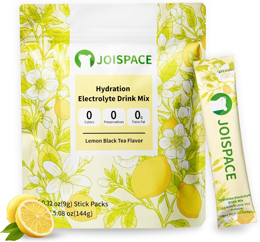 JOSPACE Electrolyte Drink Mix s čajem Polyfenoly CLANE124; Rychlá hydratace & Electrolytes Boost CLANE124; Non- GMO, Vegan, gluten- Free CLANE124; Lemon Tea, 16 Servings