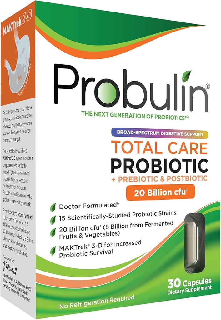 Probiotický dodatek pro celkovou péči, denní gut, trávicí, a imunitní zdraví Probiotika Kapsle pro muže a ženy, 20 Milionů CFU, Vegan, 30 Count Box