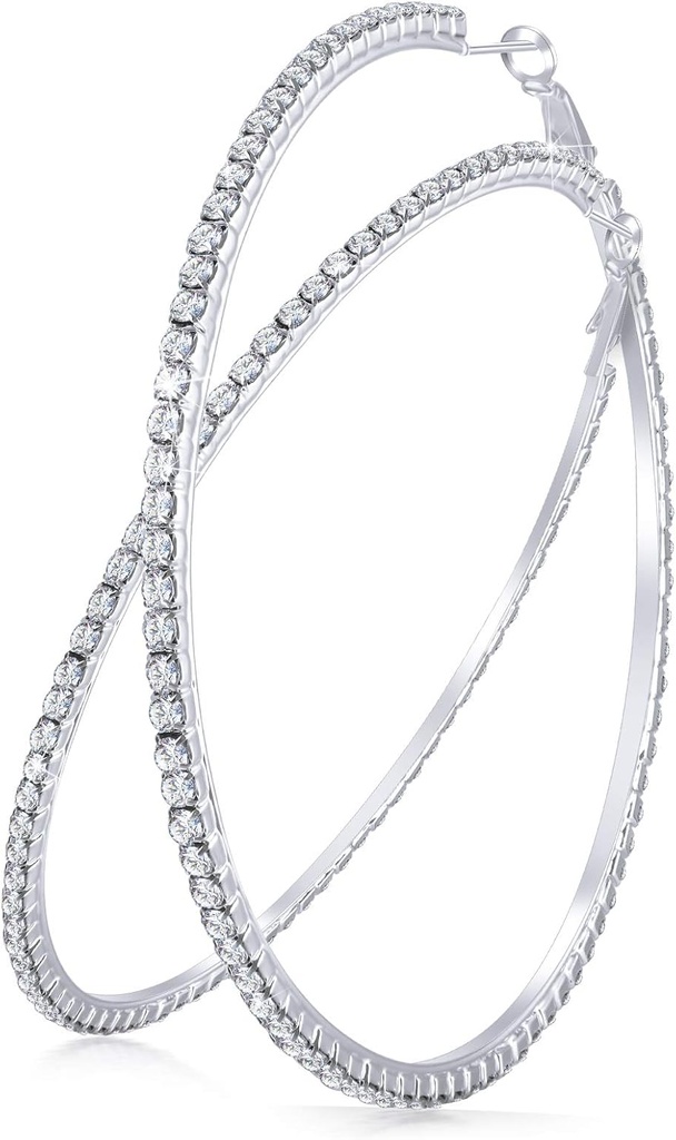 Velký Rhinestone Hoop Náušnice zářící krystal Rhinestone Dangle Big Hoop Náušnice pro ženy Svatební strana Favor, 80 mm