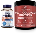 Zdravá wellness organická probiotika 100 miliard CFU, Dr. Perforovaný pro ženy a muže + Multi kolagen protein prášek hydrolyzované (typ I II III V X) Bundle