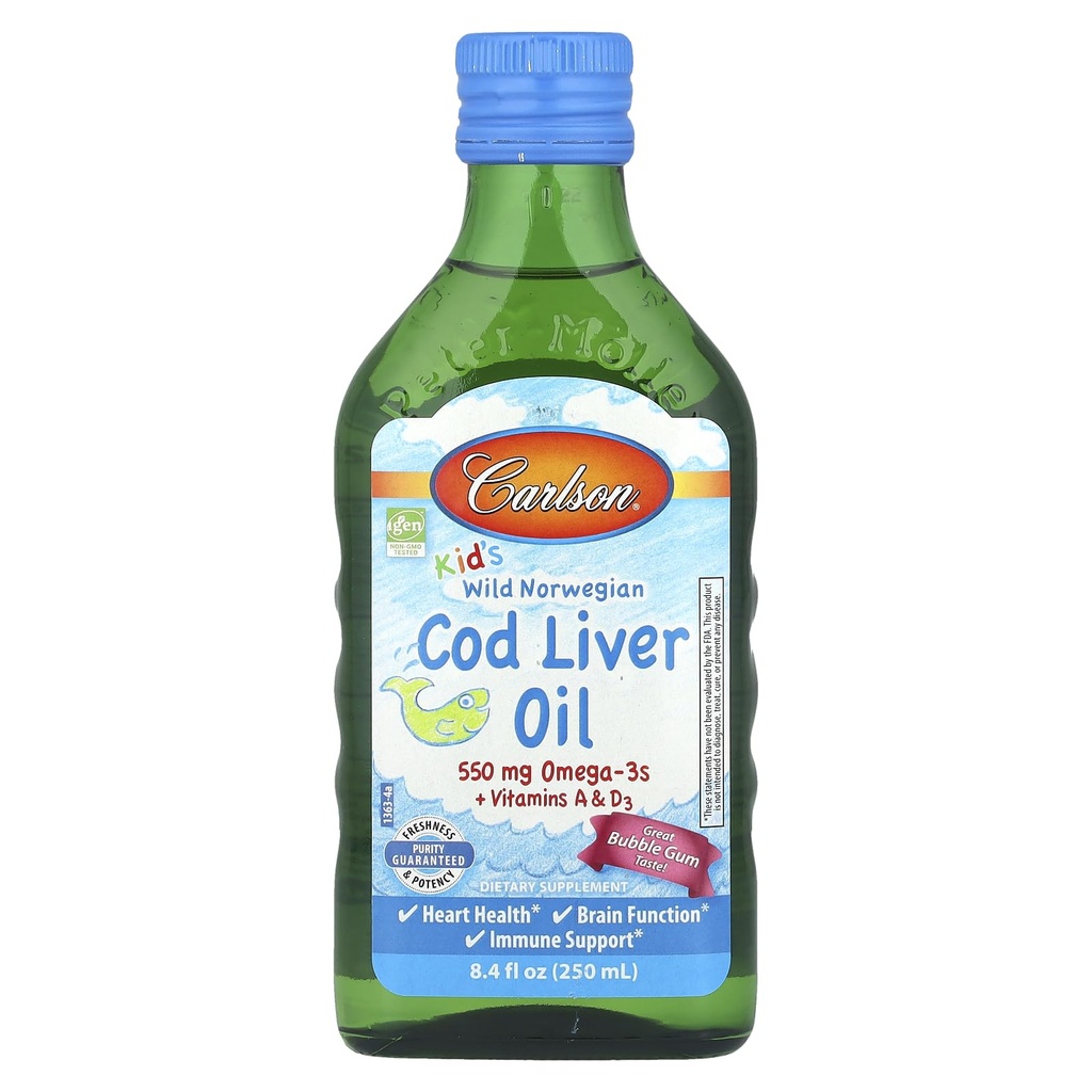 Karlson Kid 's Wild Norsky, Cod Játra Oil + Vitamíny A & D3, Bubble Gum, 8.4 fl oz (250 ml)