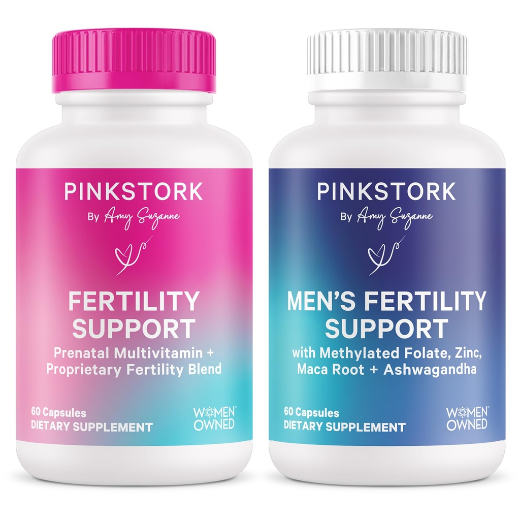 Pink Stork Jeho a její plodnost Bundle: plodnost doplňky pro ženy, plodnost doplňky pro muže, plodnost Prenatal vitamin, Vitex, Inositol, Folát, Vitamin B6, 60 Kapsle