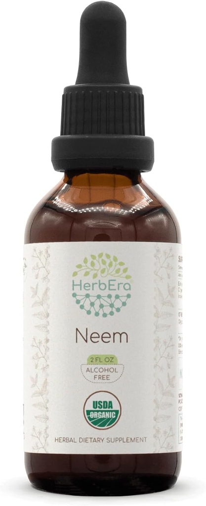 HerbEra Neem B60 Alcohol- Free Bylinný extrakt tinktura, Koncentrované kapalné kapky přírodní USDA Organic (Azadirachta Indica) Sured Leaf (2 fl oz)