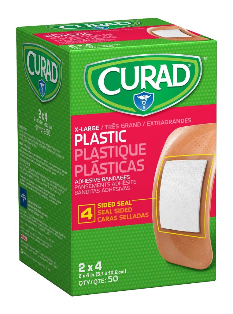 CURAD Plastové adhezivní obvazy 2 "x 4", nevyrobeno z přírodního pryžového latexu, balení po 600 ks