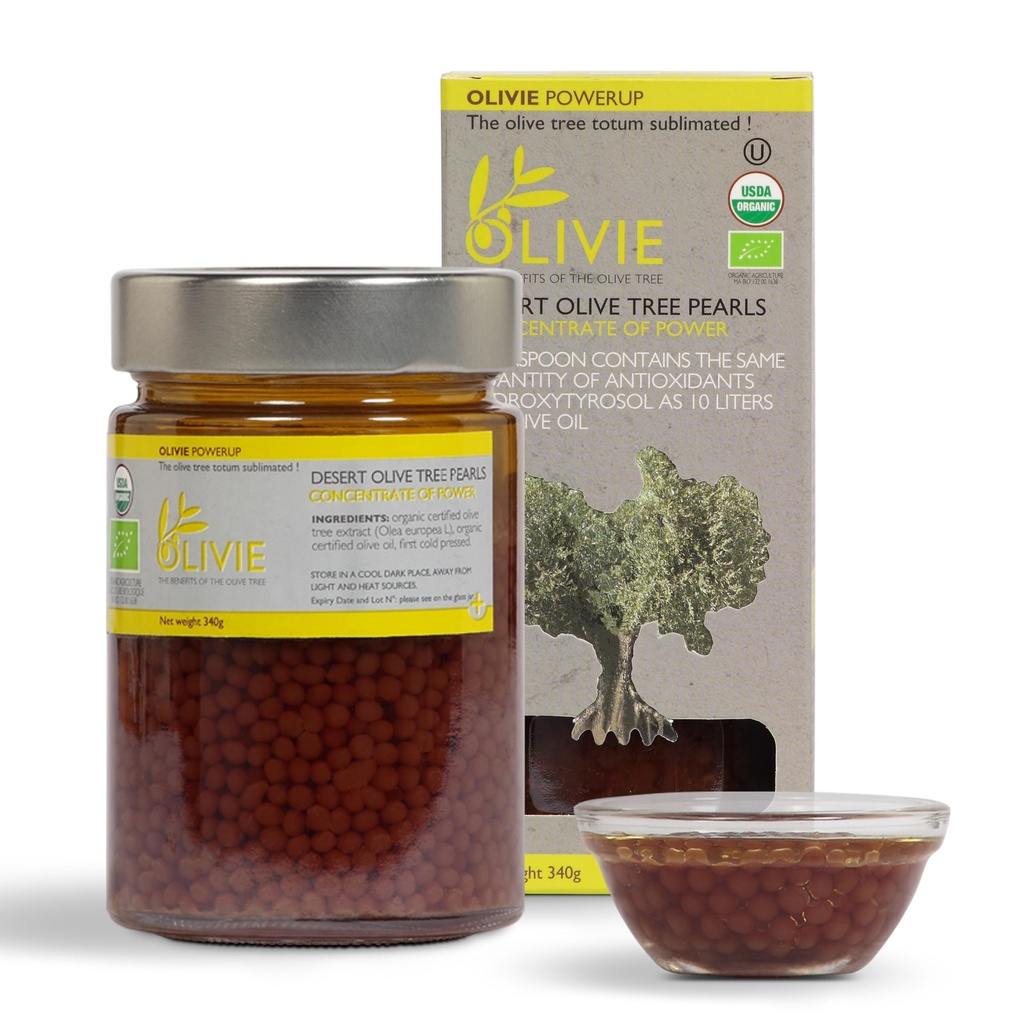 Organické olivové listy Extract Kapsle, PowerUp Perly podle OLIVIE, Antioxidační polyfenoly dodatek, Olive Oil Scrub pro pleť, imunitní podpora, 340g