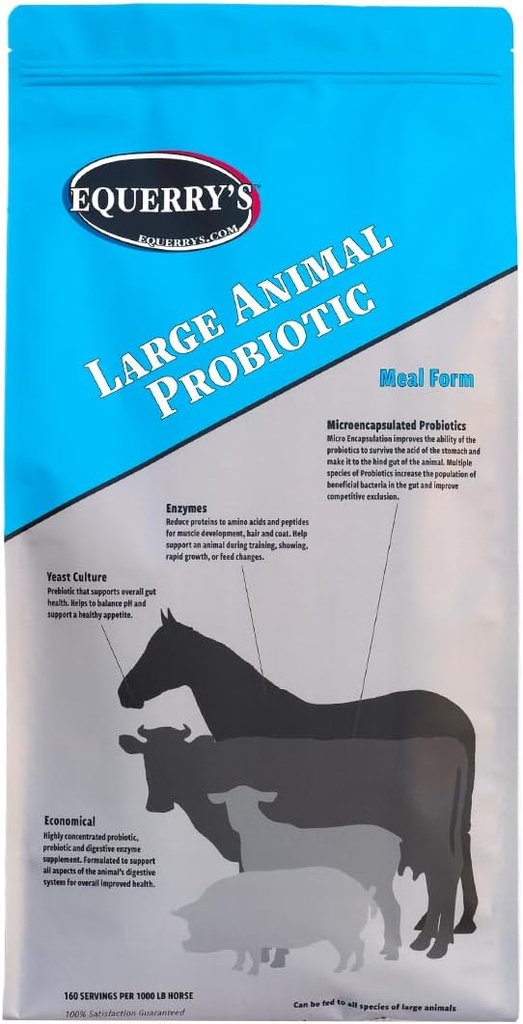 Equerry 's Large Animal Probiotic S124; doplňky pro Gut Health and Nutrient Absorption S124; Probiotika a trávicí enzymy pro koně, krávy, kozy, ovce, prasata, 160 Krmiva (20lbs) pro 1000 liber zvířat