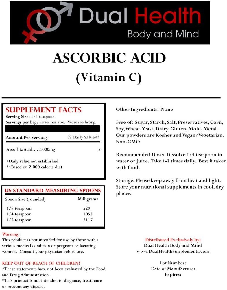 Dual Health Body & Mind 1 (1 LB) Bag každého askorbického kyseliny (vitamin C) & MSM (methylsulfonylmethan) Powder Combo