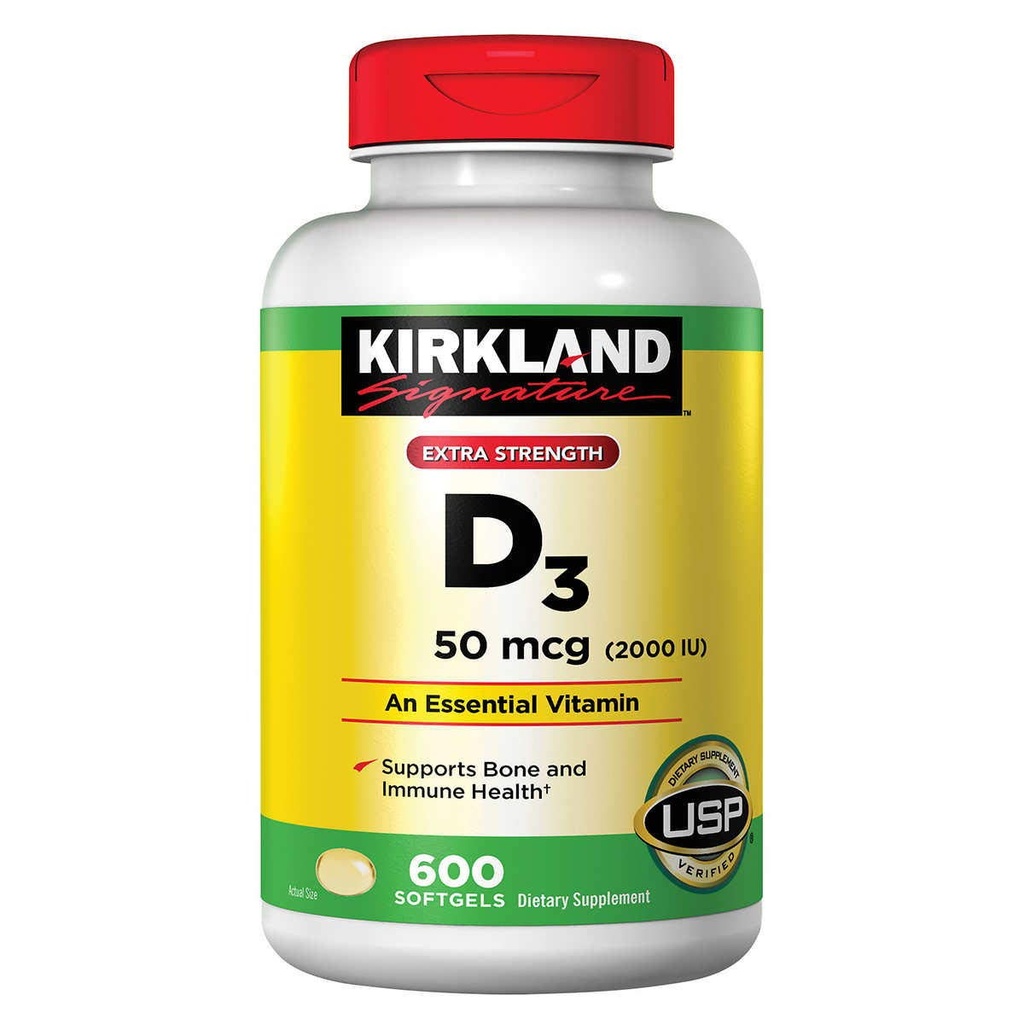 Kirkland Signature Extra Strength D3 50 mcg., 600 Softgels (2 balení)