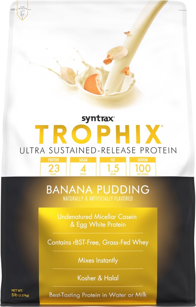 Syntrax Nutrition Trophix, Ultra Sustainate-Release Protein Powder Blend, Banana Pudding, 5 liber.