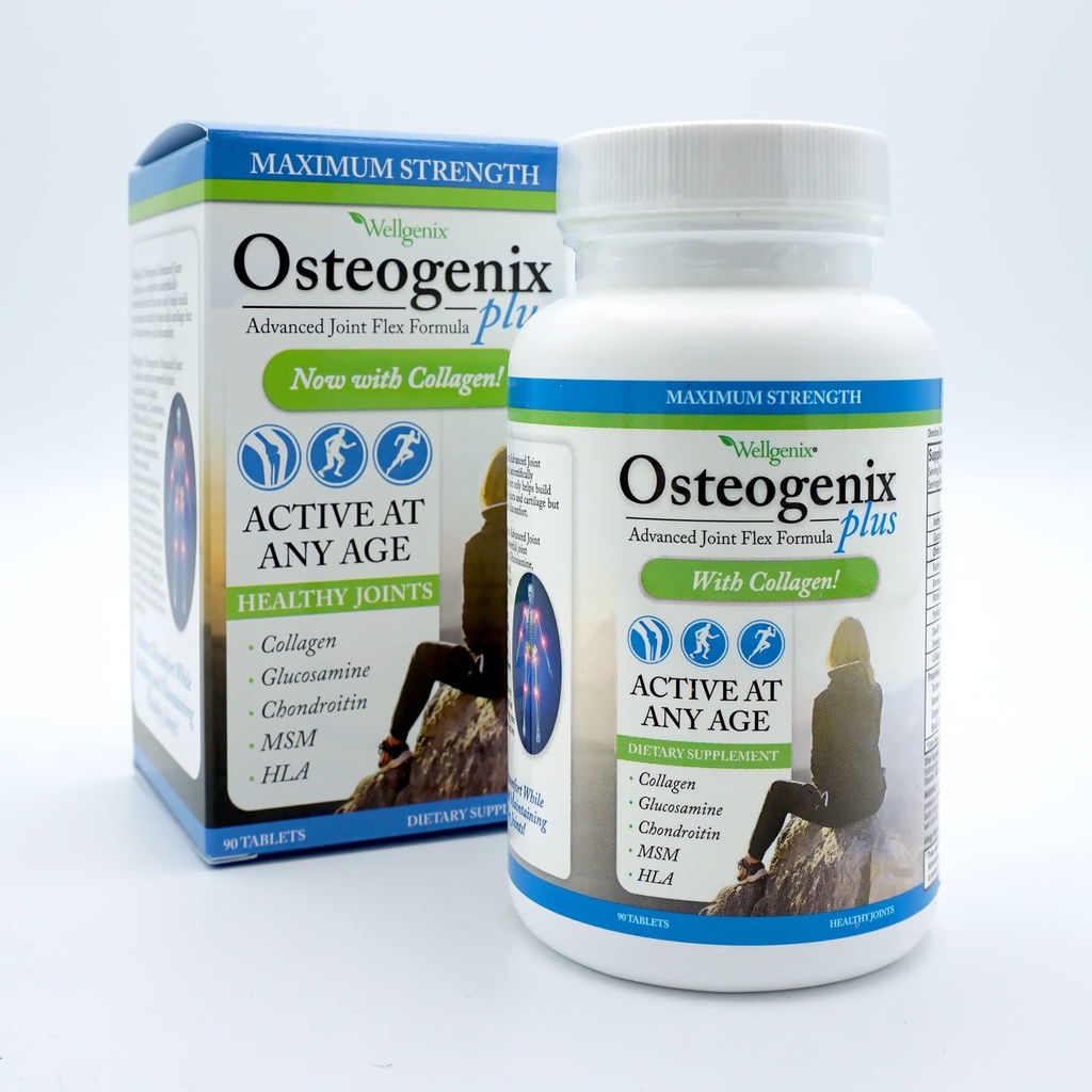 Wellgenix Osteogenix Advanced Joint Flex Formule (90 Ct) - Doplněk ke kolenům s kolagenem II, Glucosamine, Chondroitin, MSM & HLA - Tablety na podporu mazání a nepohodlí pro muže a ženy